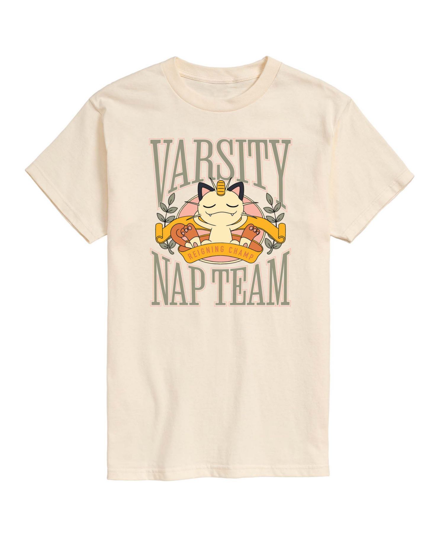 Men's Pokemon Meowth Varsity Nap Team Graphic T-Shirt