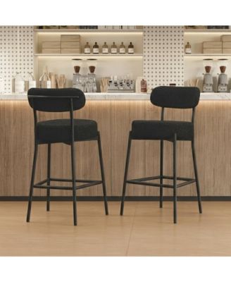 30" Bar Stools Set of 2, Counter Height Bar Chairs with Backrest and Footrest