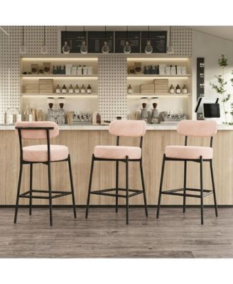 30" Bar Stools Set of 3, Counter Height Bar Chairs with Backrest and Footrest