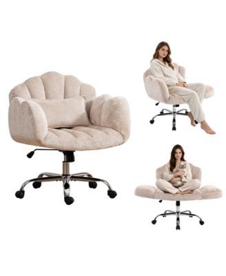 Cross-Legged Office Chair With Flip-up Arms, Chenille Criss Cross Vanity Chair, Height Adjustable Swivel Home Office Chair