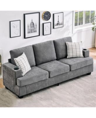 89-Inch Modern 3-Seater Sofa Couch with Cup Holders and Side Storage Pockets, Comfy Couches with Deep Seat for Living Room Apartment Lounge