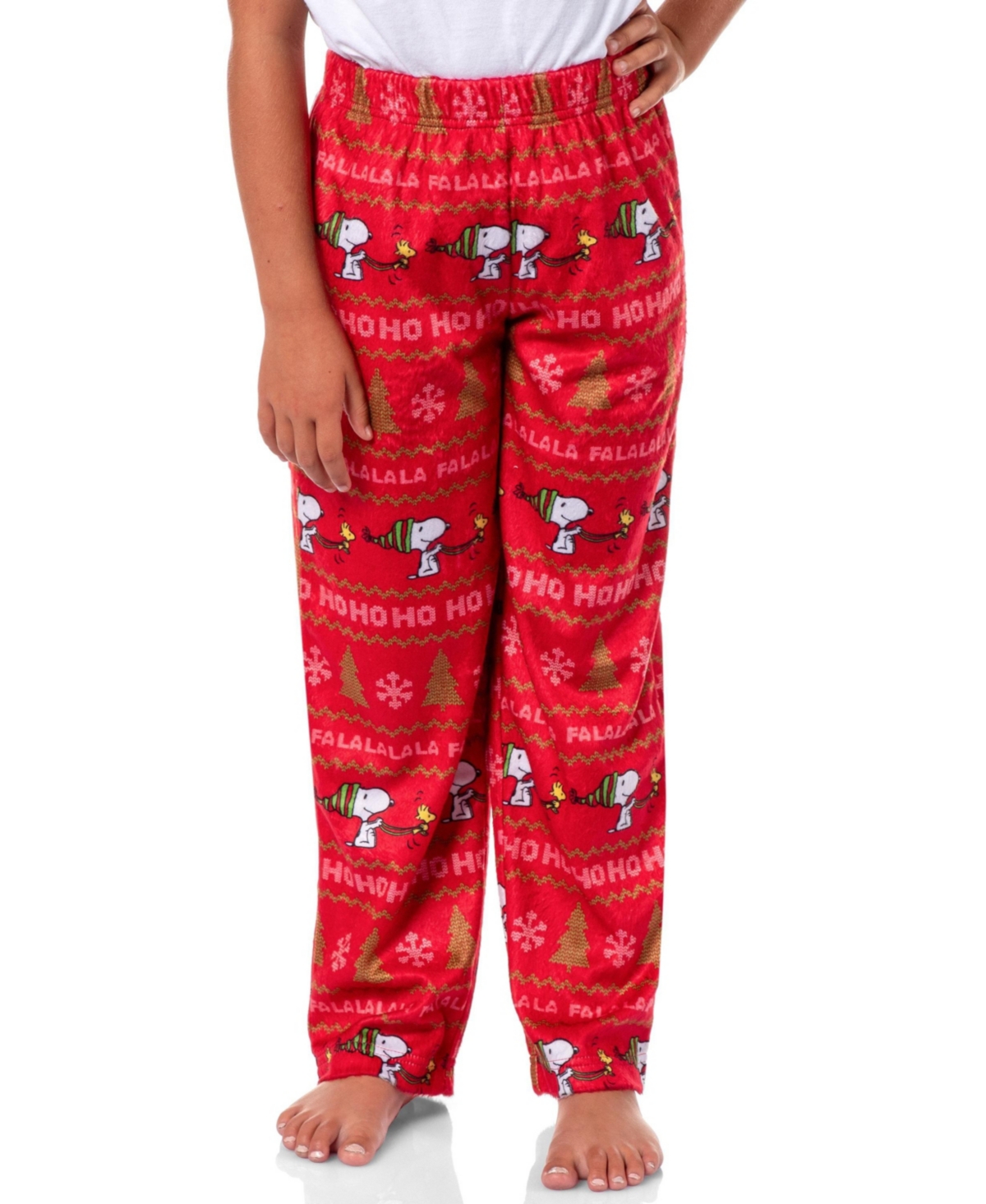 Peanuts Snoopy Girl's Christmas Sweater Sleep Tossed Print Pajama Pants For Kids