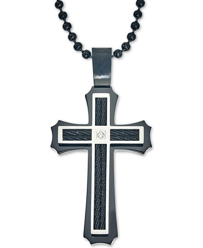 Macy's Men's Diamond Accent Cross Pendant Necklace in Stainless Steel and IonPlating Macy's
