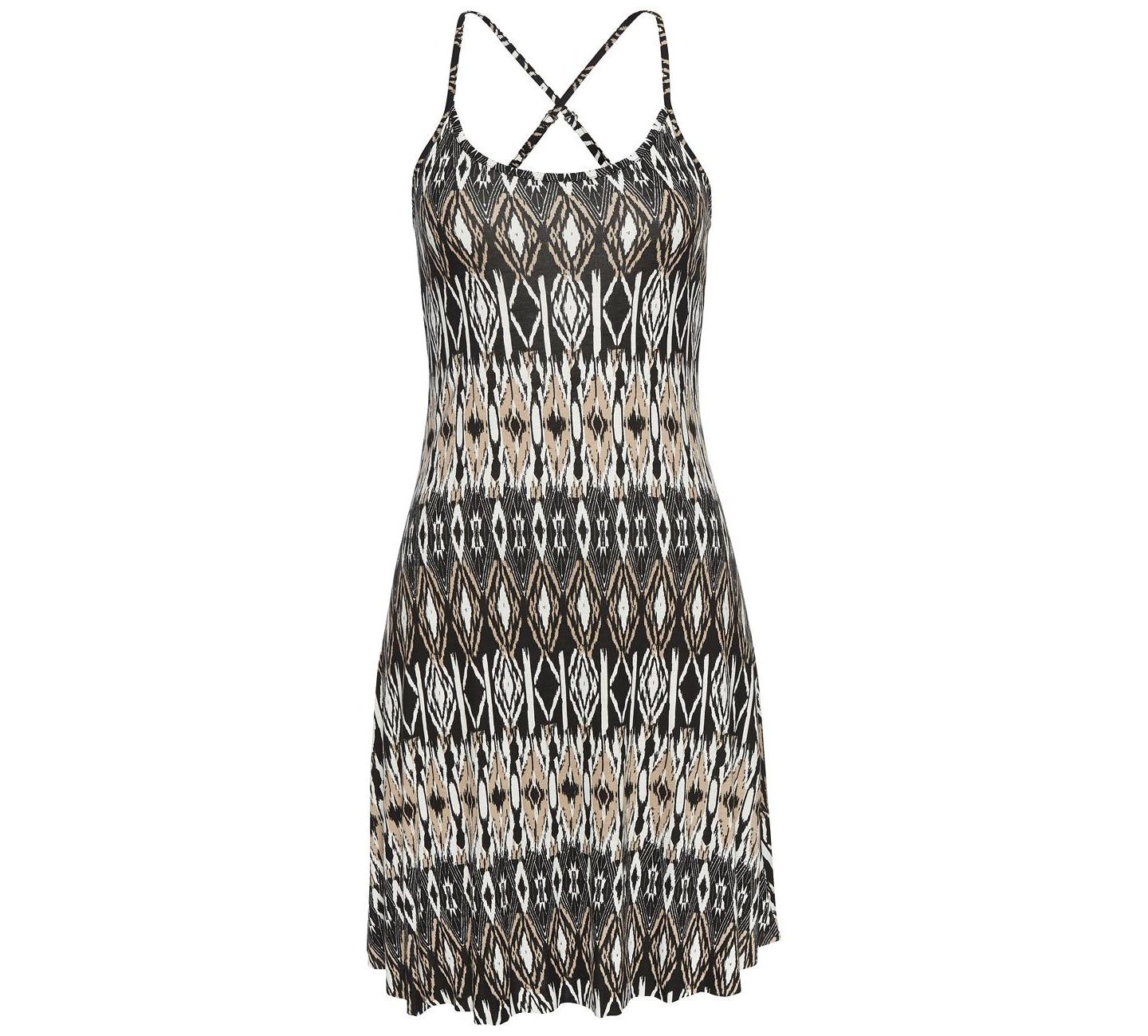 Женское платье LASCANA Viscose Printed Crossed Strap A-Line Scoop-Neck Short, цвет: Чёрный разноцветный — фото 5