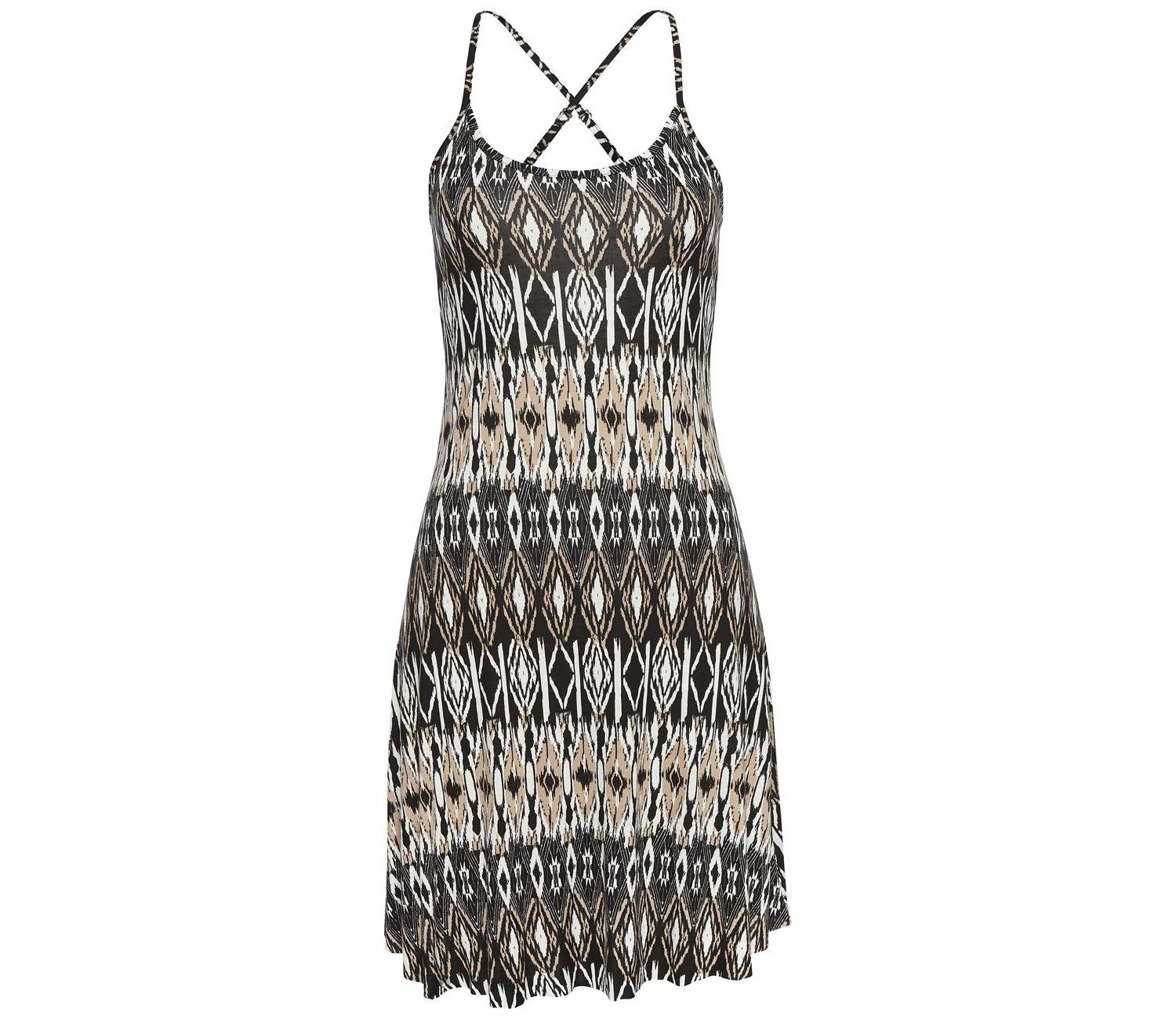 Women's Viscose Printed Crossed Strap A-Line Scoop-Neck Short Dress