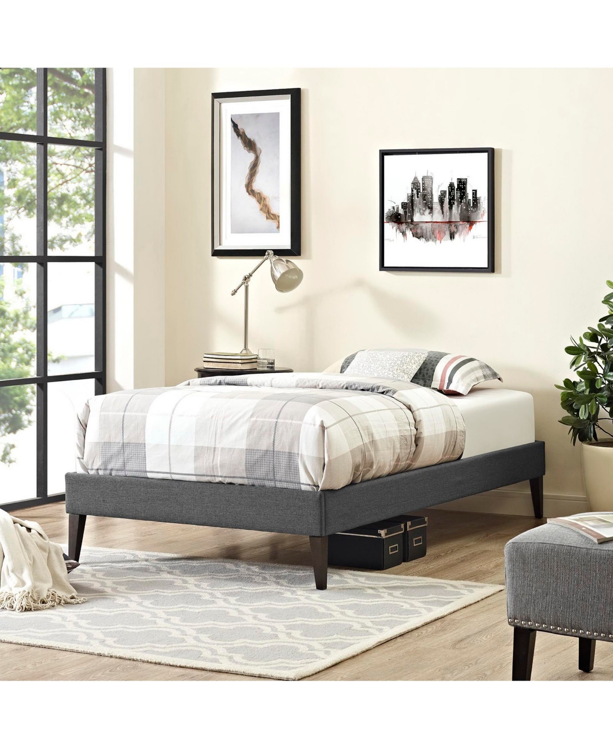 Modway Sharon Fabric Twin Bed Frame with Squared Tapered Legs