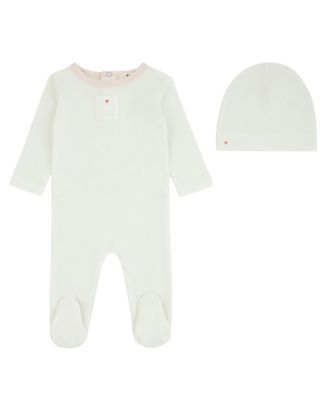 Baby Girls ( 1M to 9M ) Teddy Patch Footie And Beanie Set