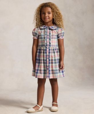 Girls' 2T-6X Plaid Short-Sleeve Shirt Dress