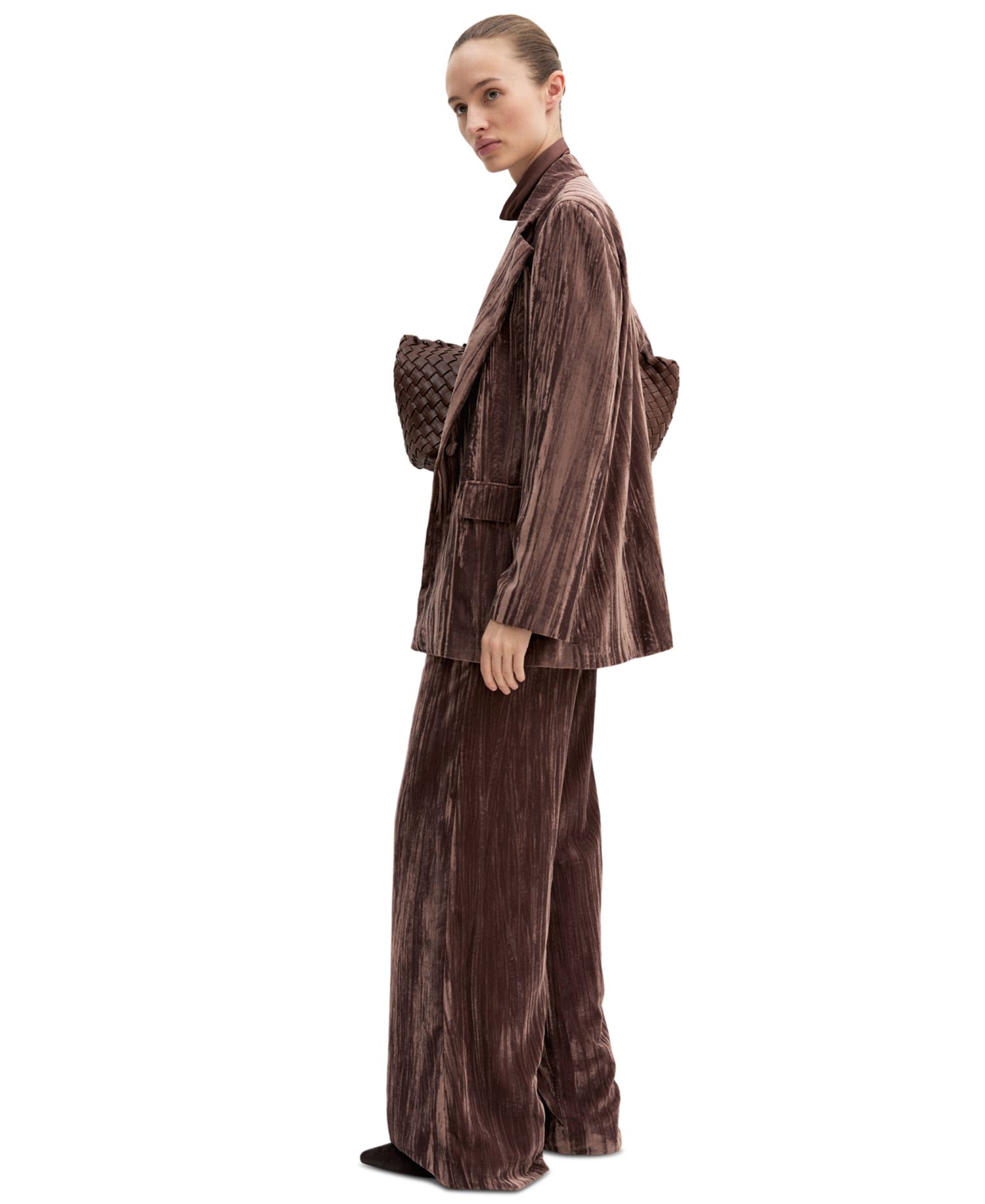 Women's Oversized Single-Breasted Stretch Velvet Blazer