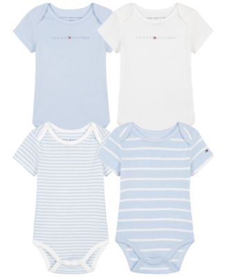 Baby Boys' Logo and Stripe Print Short-Sleeve Bodysuits, 4-Pack