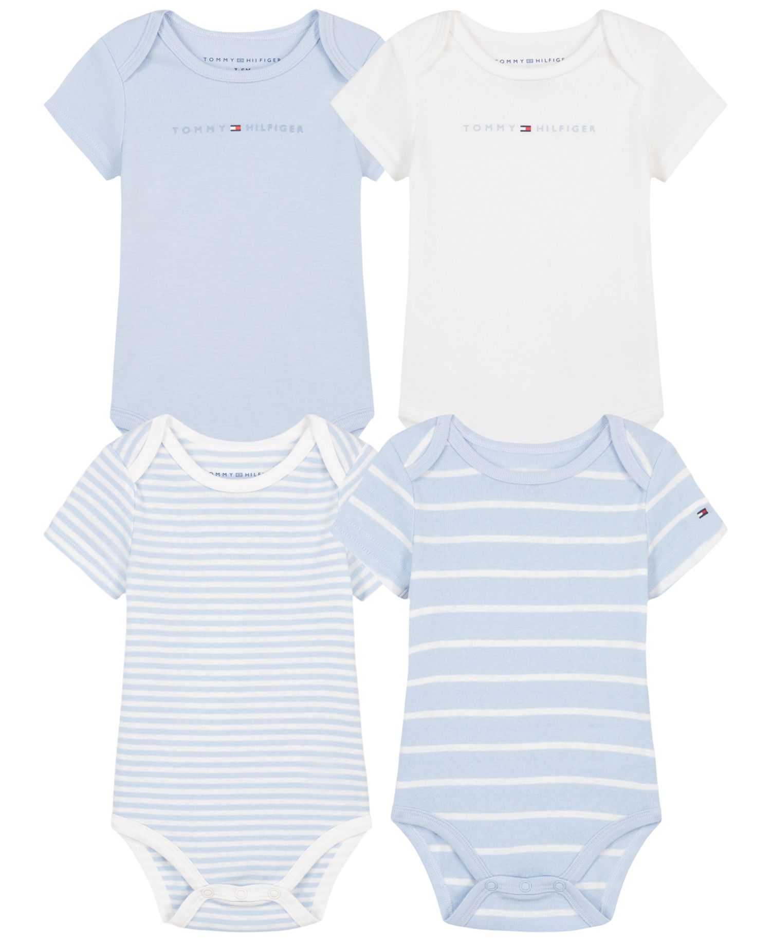 Baby Boys' Logo and Stripe Print Short-Sleeve Bodysuits, 4-Pack
