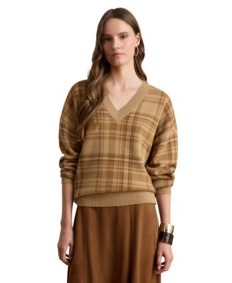 Women's Plaid V-Neck Sweater
