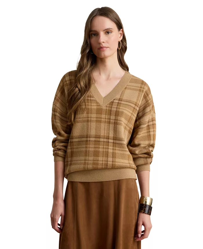 Women's Plaid V-Neck Sweater