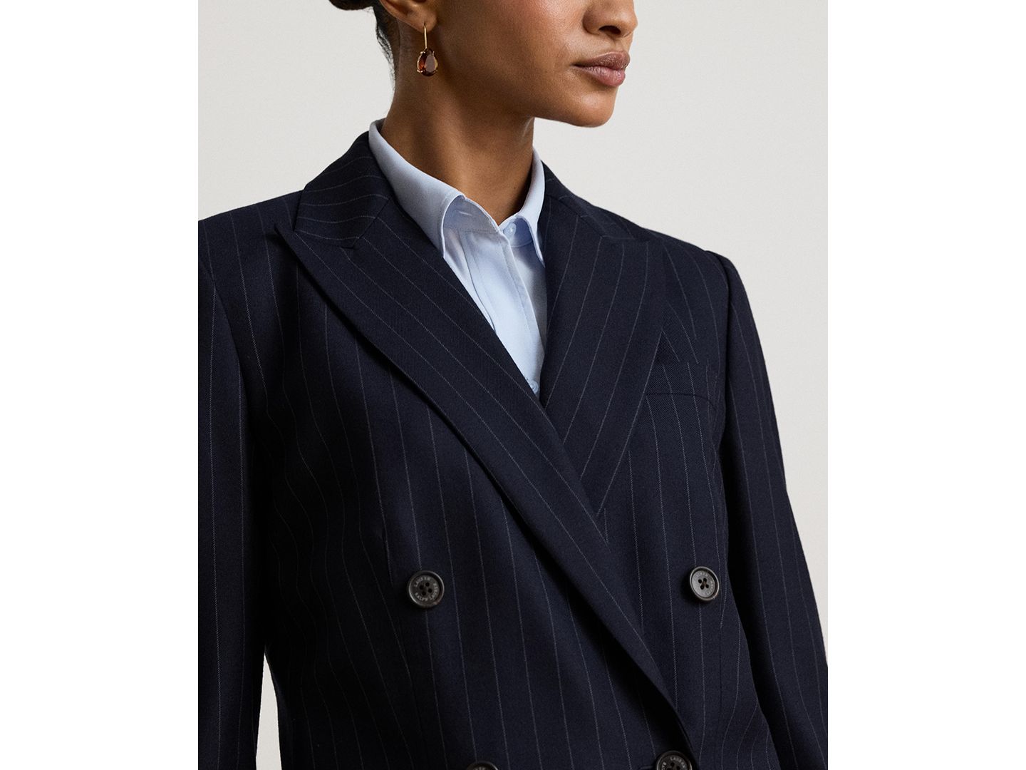 Женский пиджак Lauren Ralph Lauren Pinstripe Double-Breasted Twill Blazer, цвет: Тёмно-синий / Кремовый — фото 3