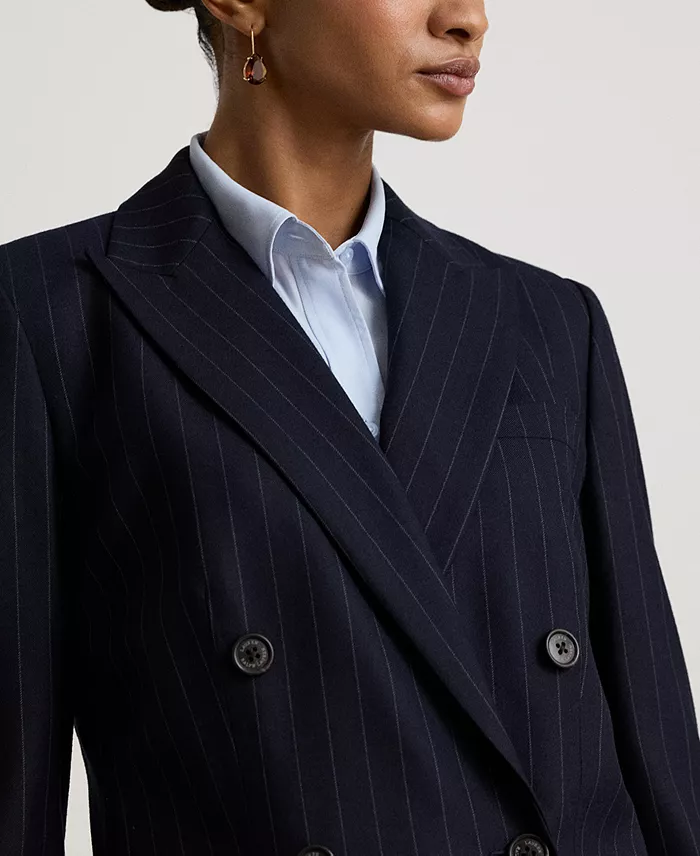 Women's Pinstripe Double-Breasted Twill Blazer - thumbnail 3