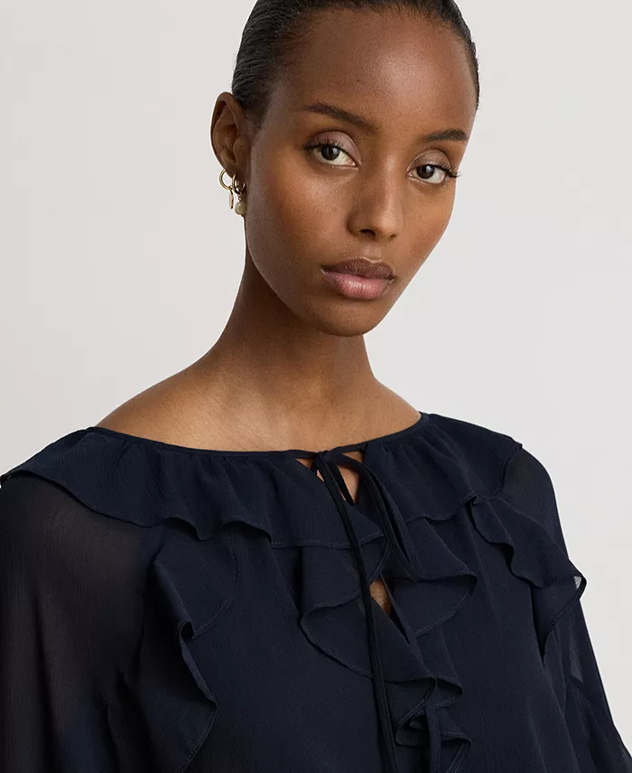 Women's Ruffle-Trim Crinkle Georgette Blouse - thumbnail 3