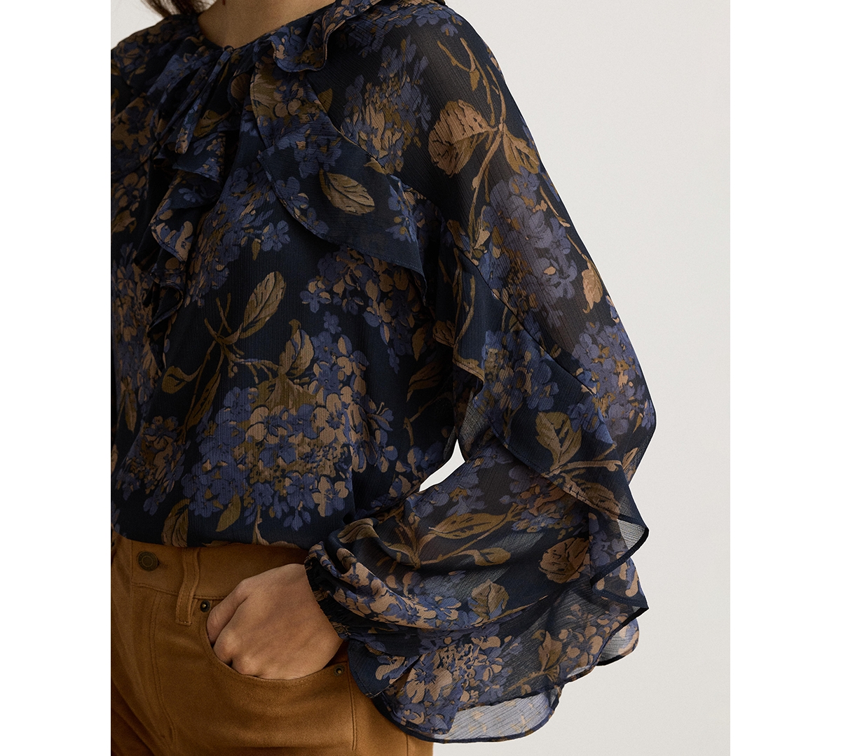 Lauren Ralph Women's Ruffle-Trim Long-Sleeve Blouse