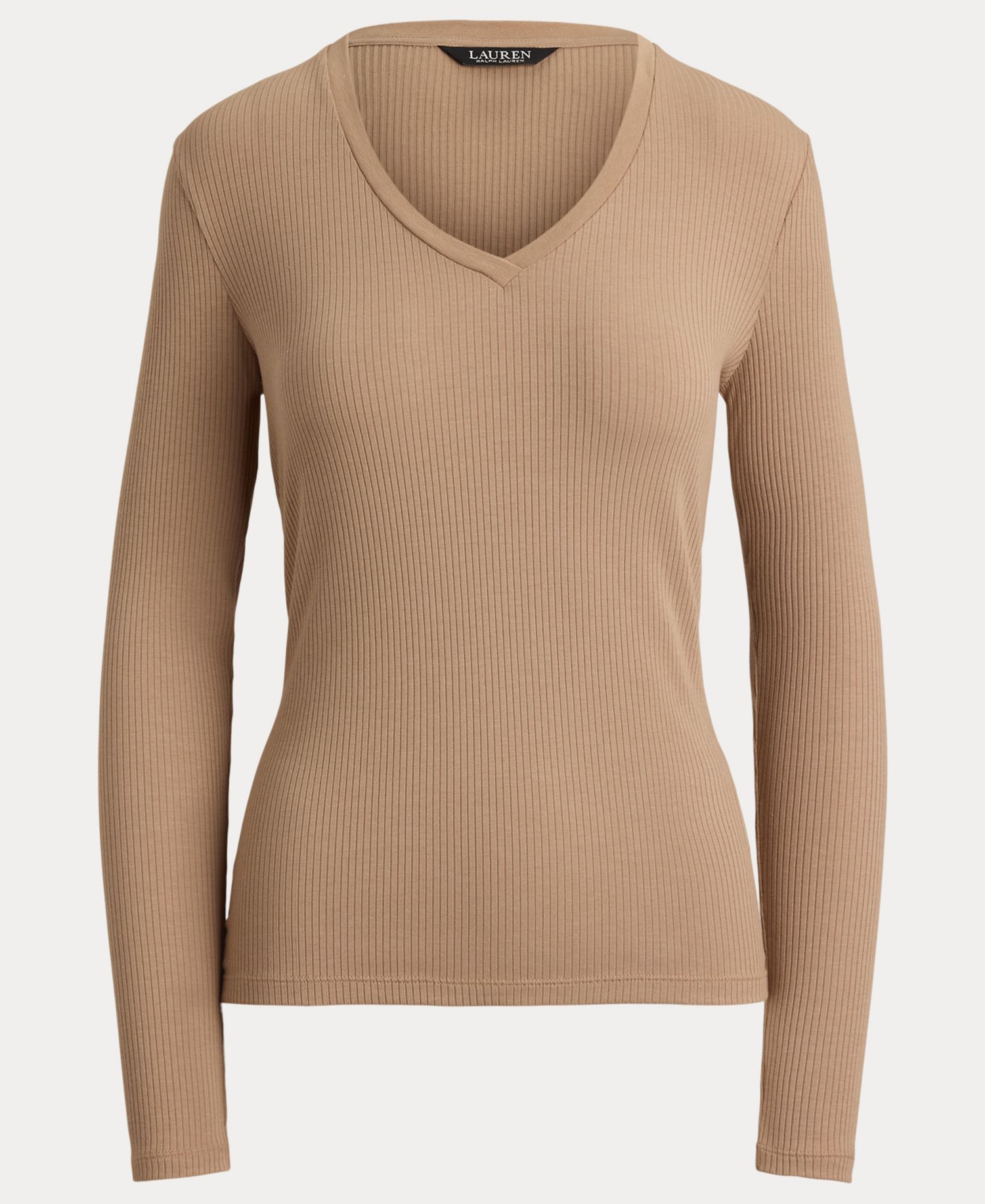 Women's Rib-Knit Long-Sleeve V-Neck Top