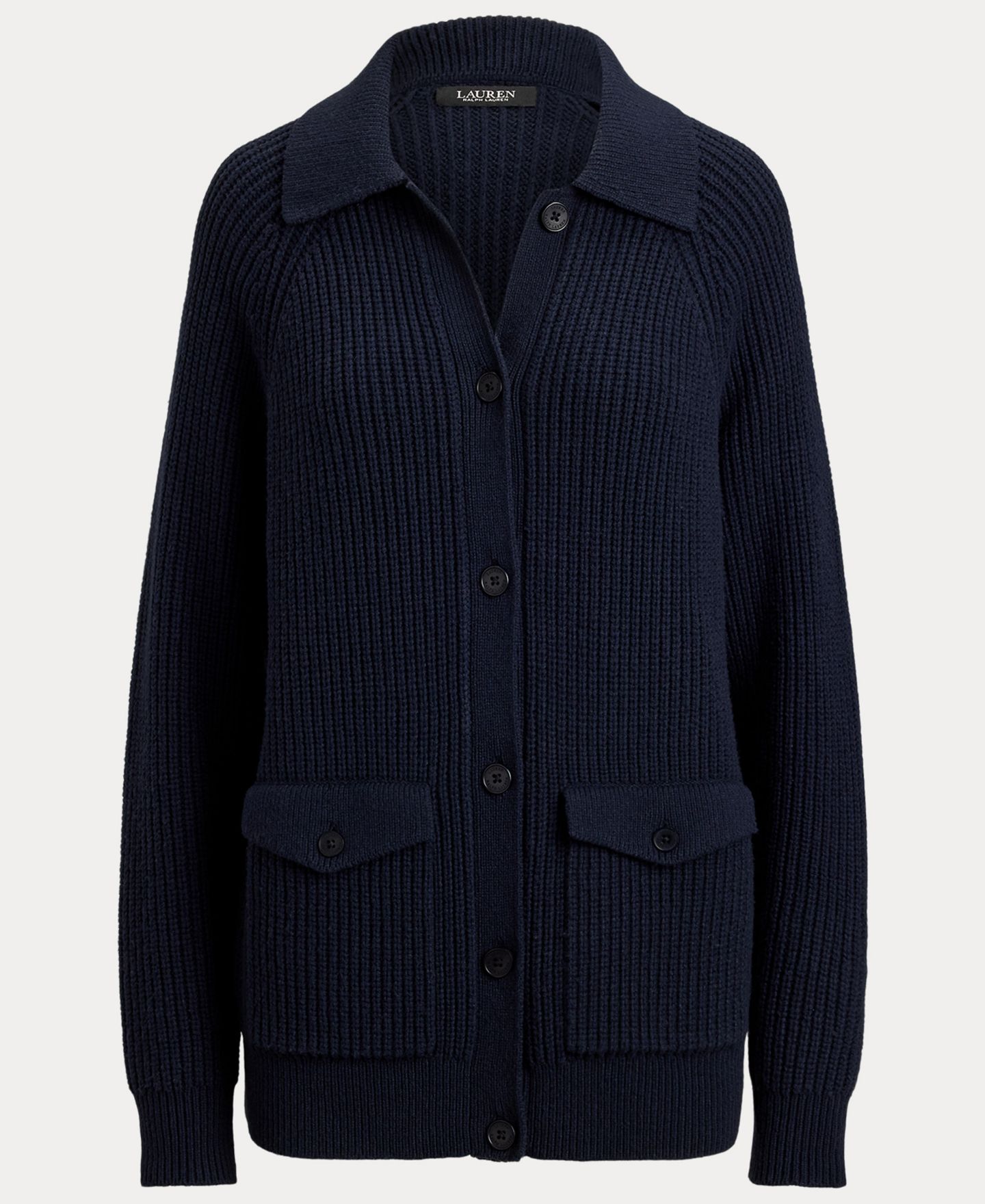 Женский кардиган Lauren Ralph Lauren Wool-Blend Rib-Knit Spread Collar, цвет: Тёмно-синий — фото 6
