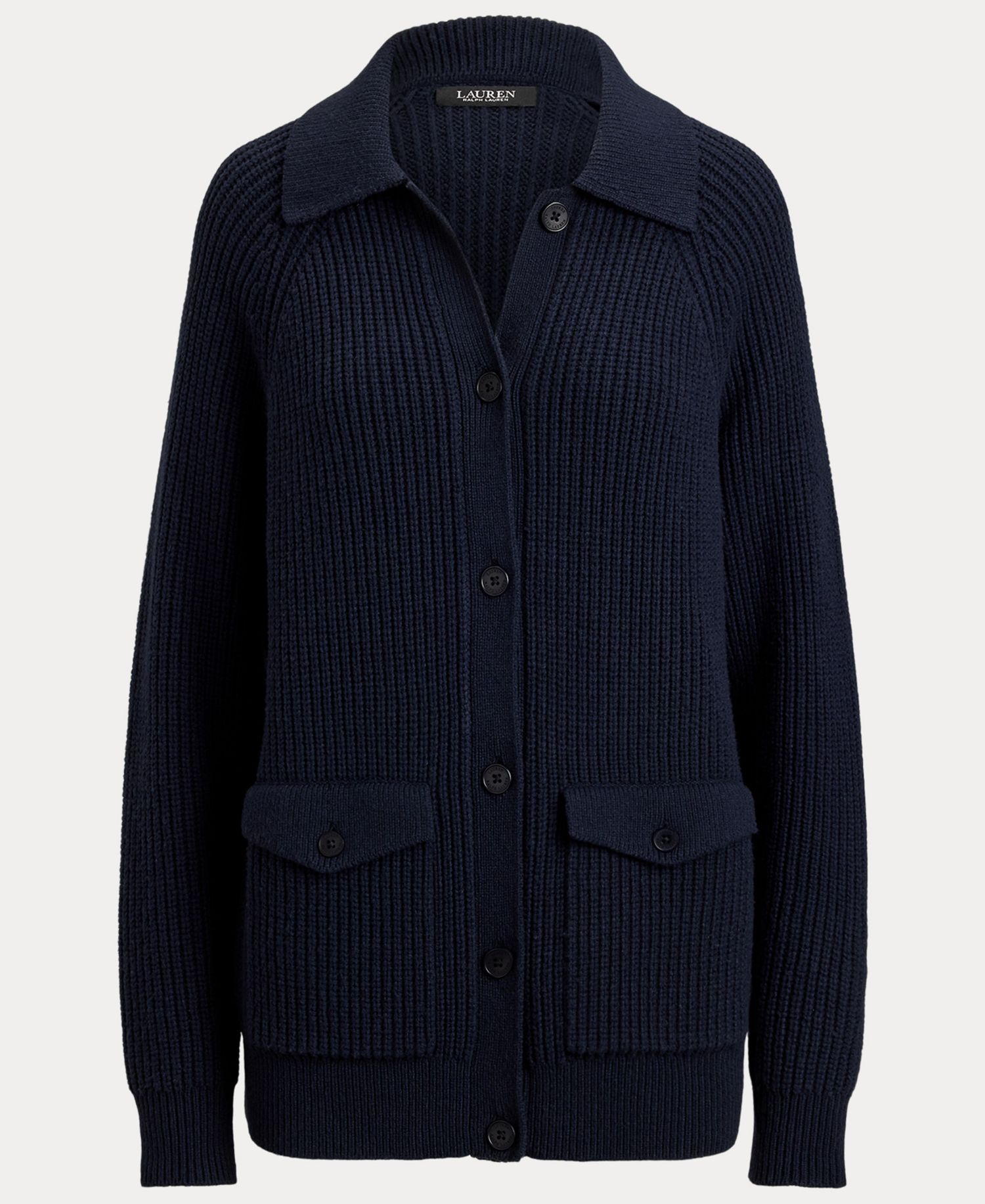 Women's Wool-Blend Rib-Knit Spread Collar Cardigan