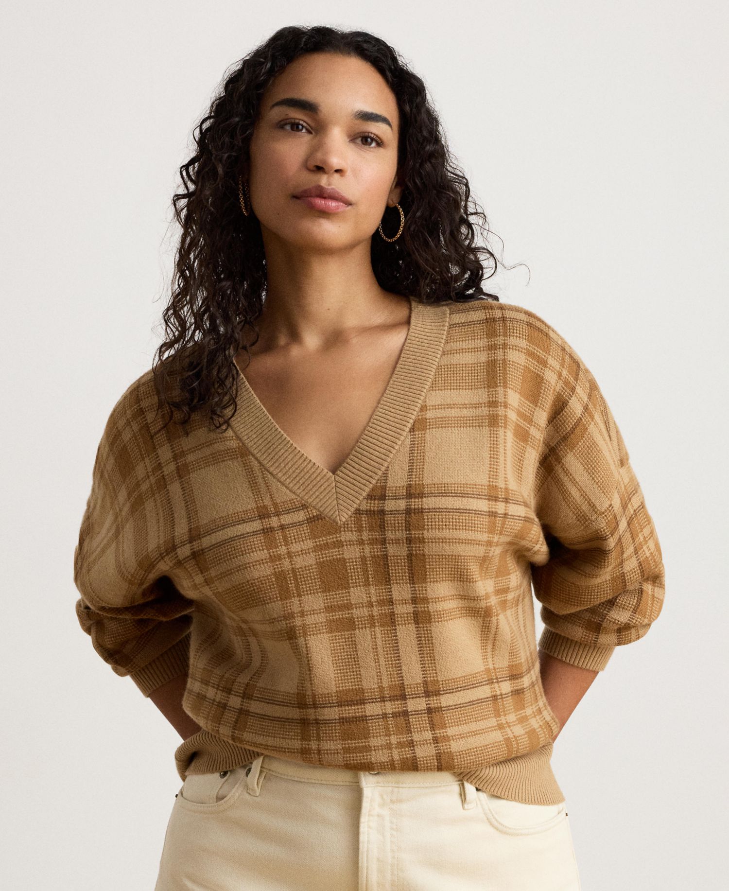 Women's Plaid V-Neck Sweater