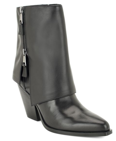 Женские ботинки Nine West Umberto Western Foldover Snip Toe Booties, цвет: Чёрный кожаный