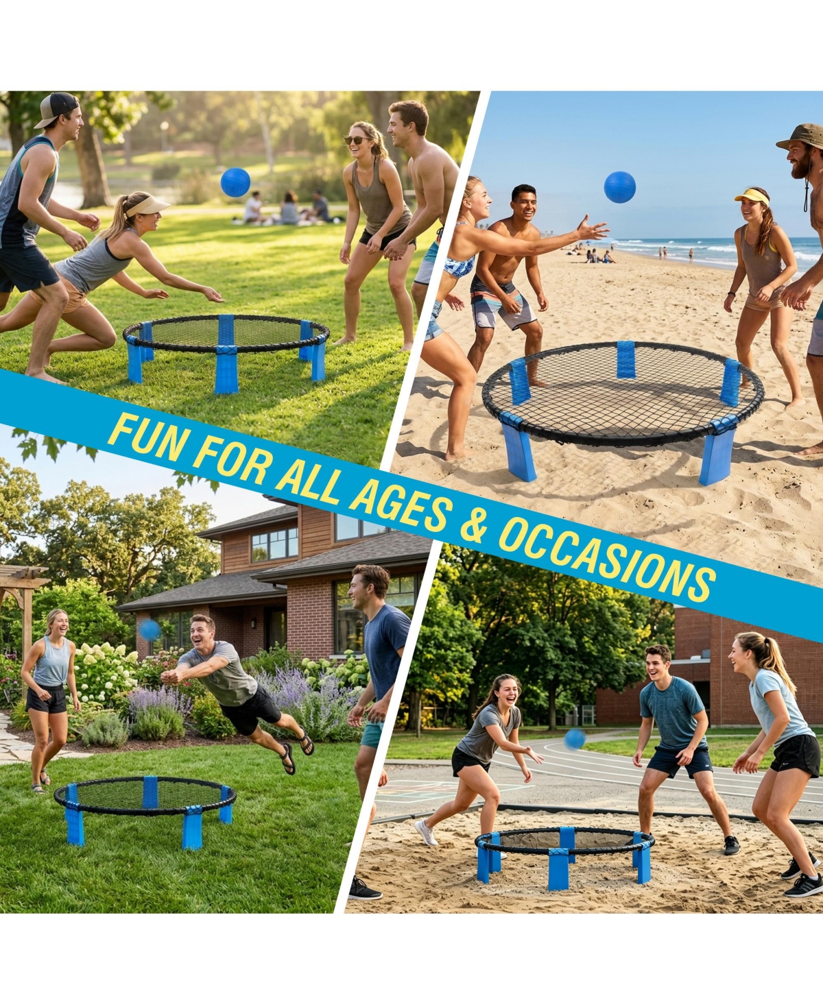 Zeny Outdoor Roundnet Game Set, Portable Beach Ball with 2 Balls, Sturdy Playing Net and Carry Bag, Classic Family Entertainment for