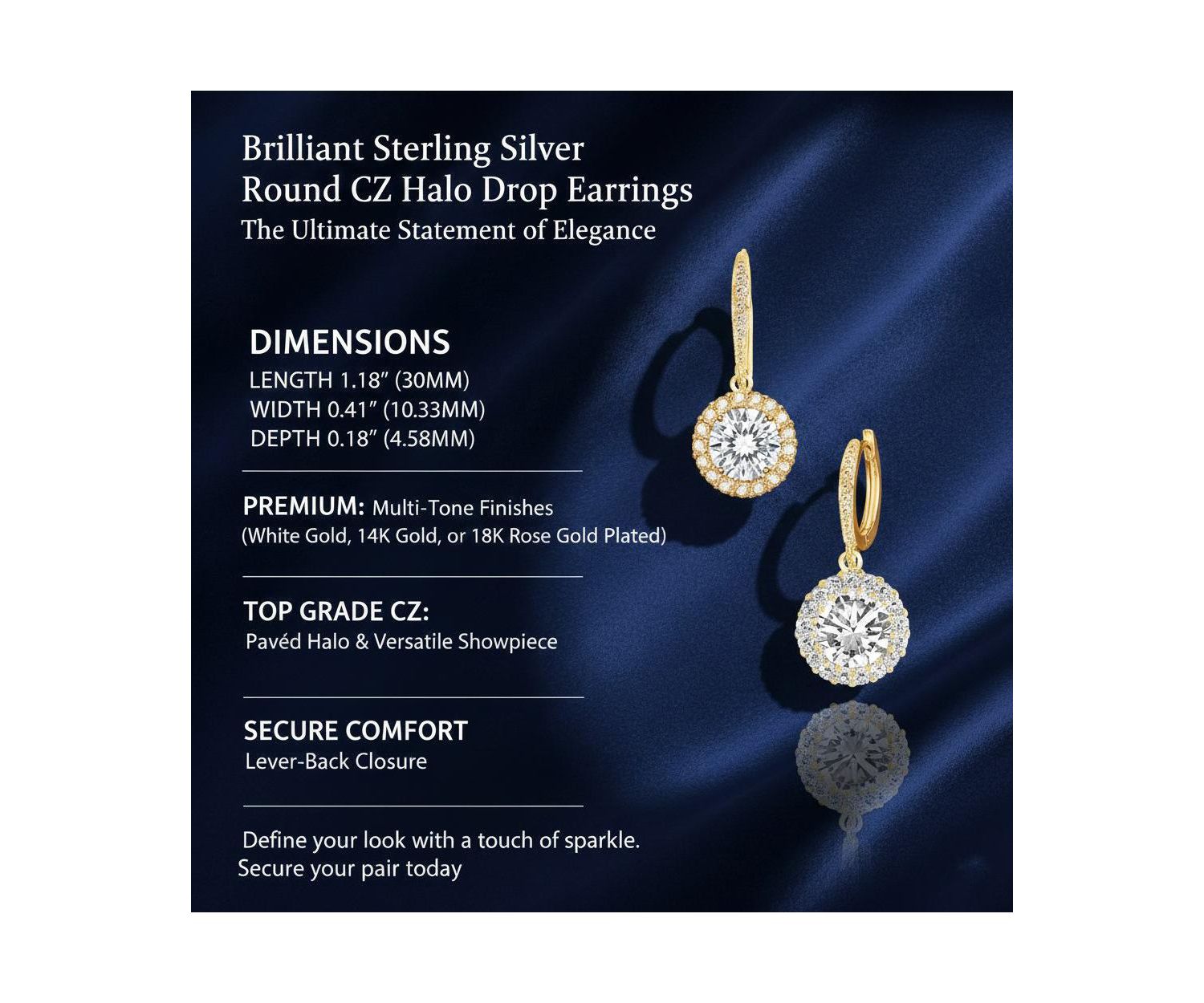 Brilliant Sterling Silver Round CZ Haloed Solitaire Drop Earrings