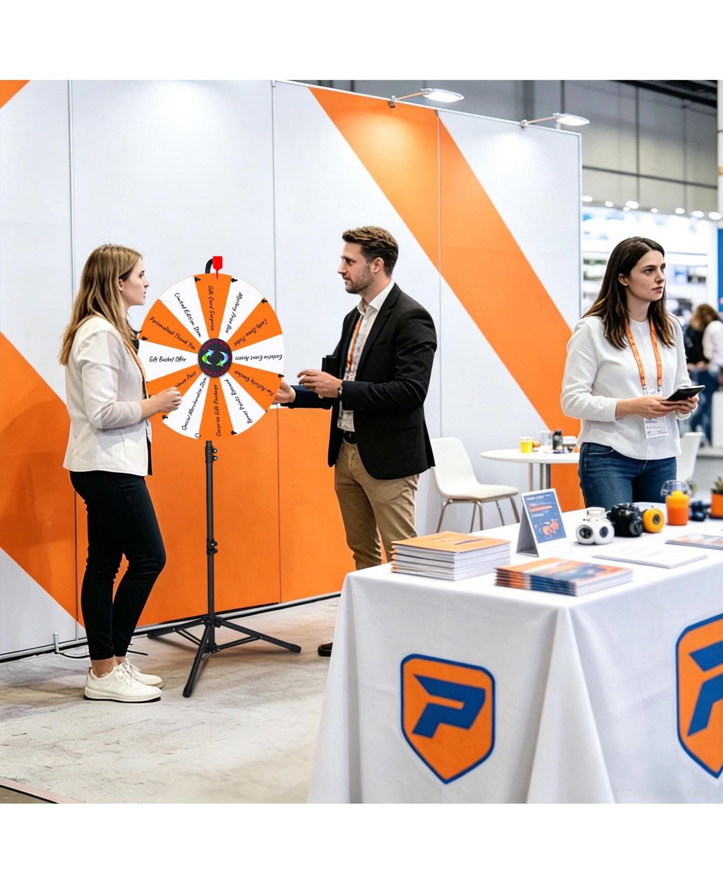 Детская игрушка WinSpin 24" Display Prize Wheel White and Orange DIY Floor Stand 12 Slot Modular Custom Spinning Wheel Pop Up Trade Show, цвет: Natrual — фото 3