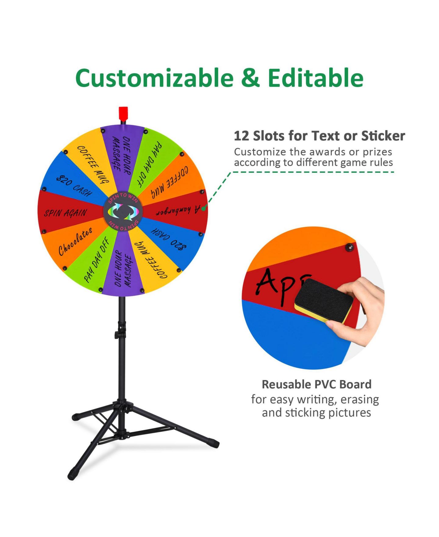 Детская игрушка WinSpin 24" Pop Up Displays Spinning Prize Wheel Black and Red Adjustable Height DIY Modular Spin Doodle Game for Events, цвет: Natrual — фото 8