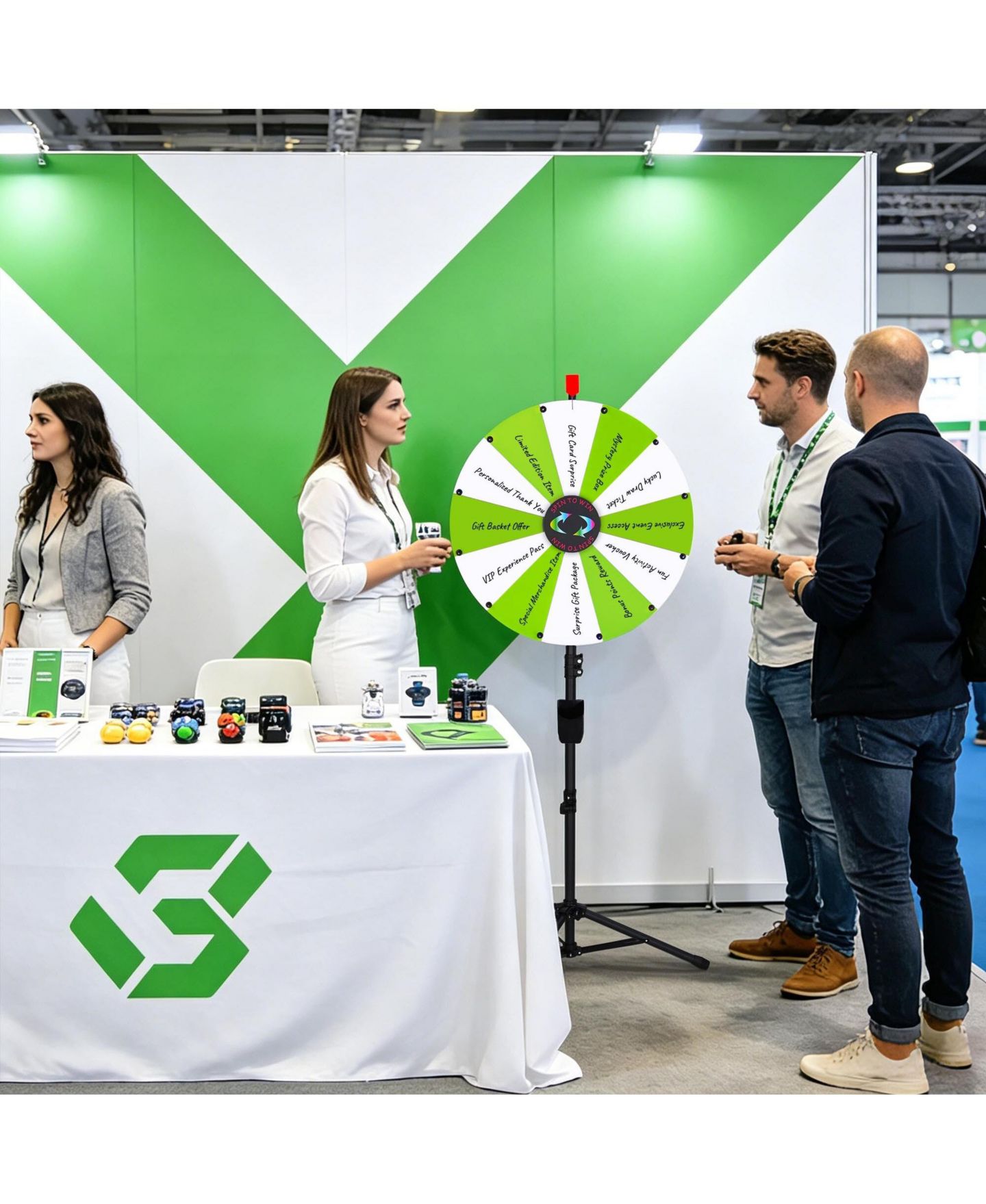 Детская игрушка WinSpin 24" Display Prize Wheel White and Green DIY Floor Stand 12 Slot Modular Custom Spinning Wheel Pop Up Trade Show, цвет: Natrual — фото 3
