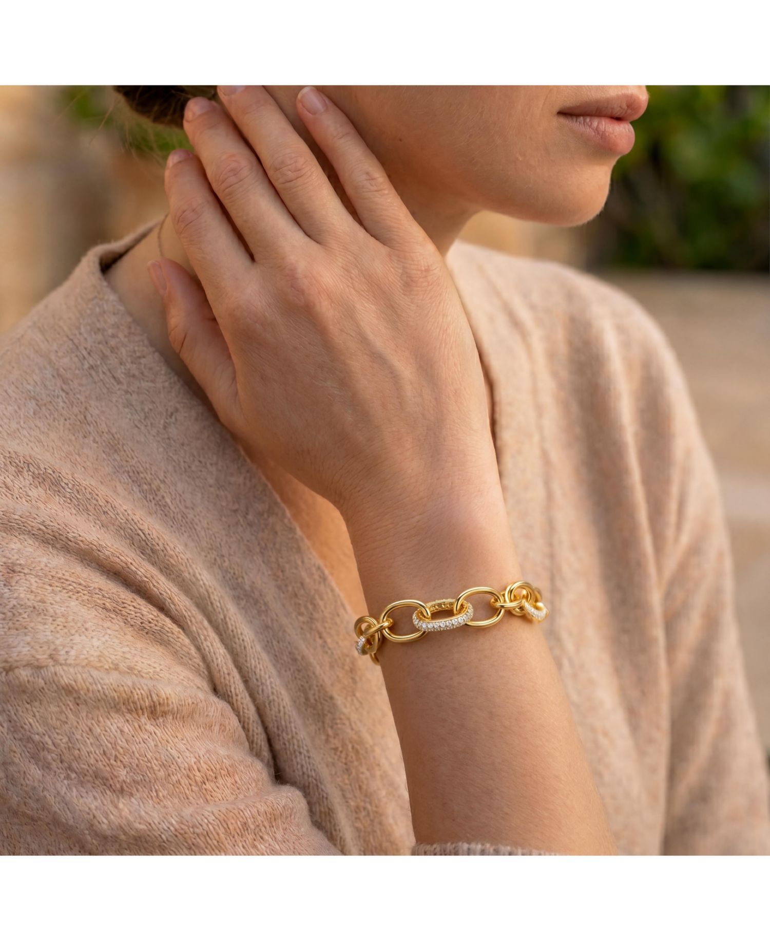 14K Gold Plated CZ Pave Tubular Cable Link Knot Bracelet