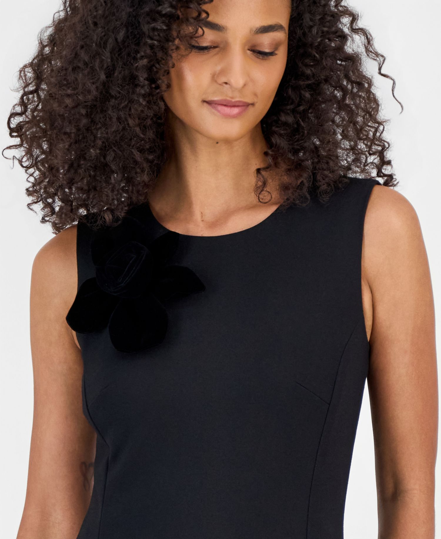 Women's Fit & Flare Velvet-Flower Embellished Midi Dress