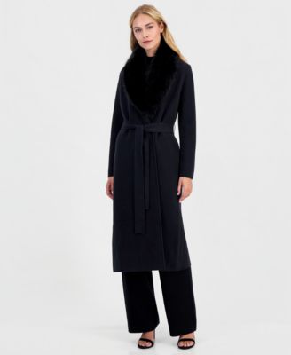 Women's Faux Fur Collar Belted Cardigan