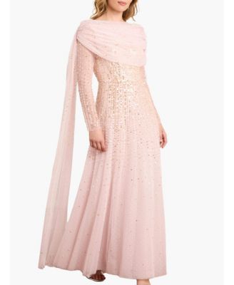 Women's Moonlight Sequin Draped Long Sleeve Gown