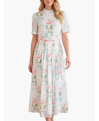 Women's Floral Ribbon Cotton Short Sleeve Dress
