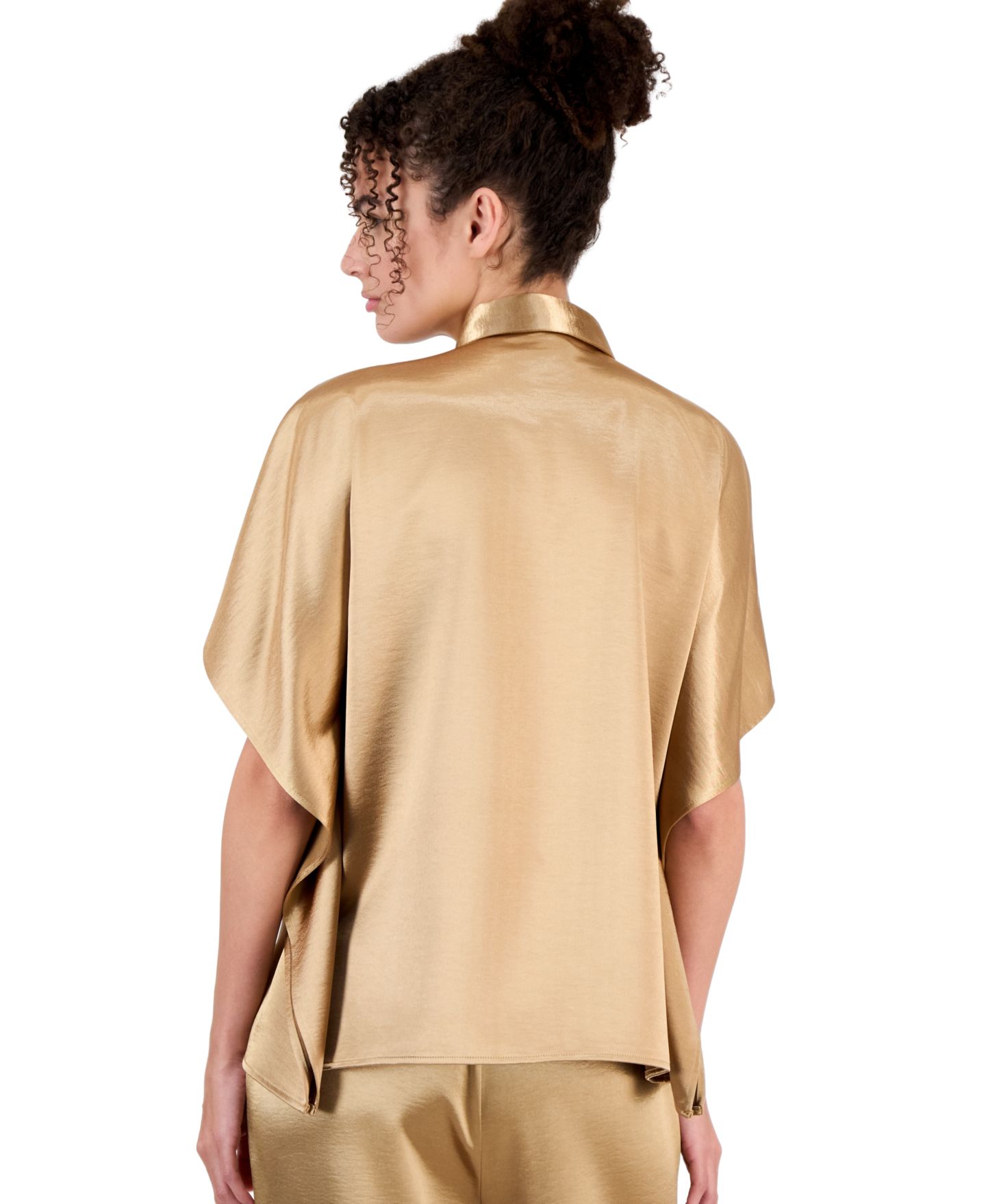 Женская блузка Anne Klein Collared Dolman-Sleeve Satin, цвет: Vicuna — фото 4