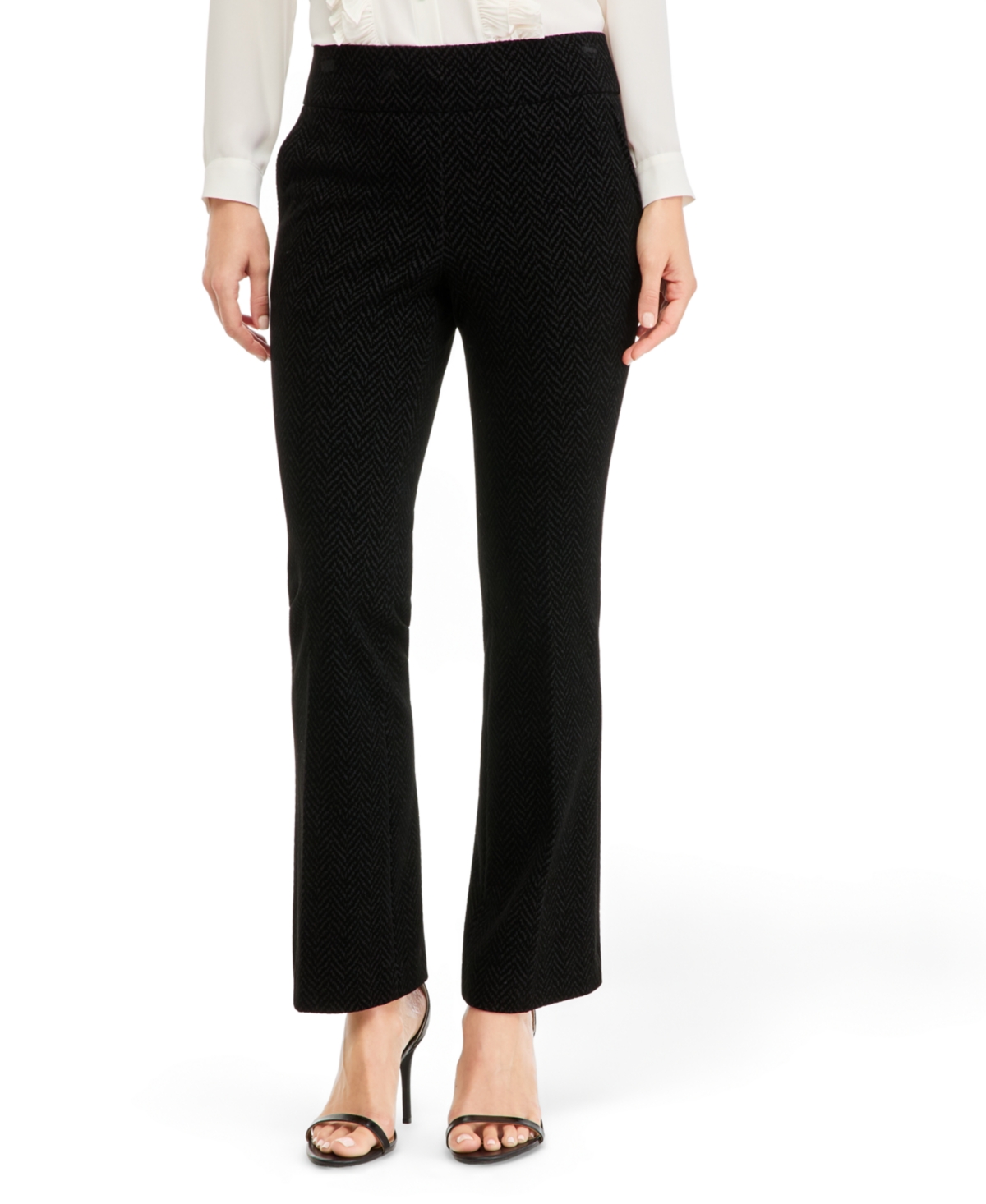 Anne Klein Women's High-Waisted Velvet Herringbone Bootcut Pants