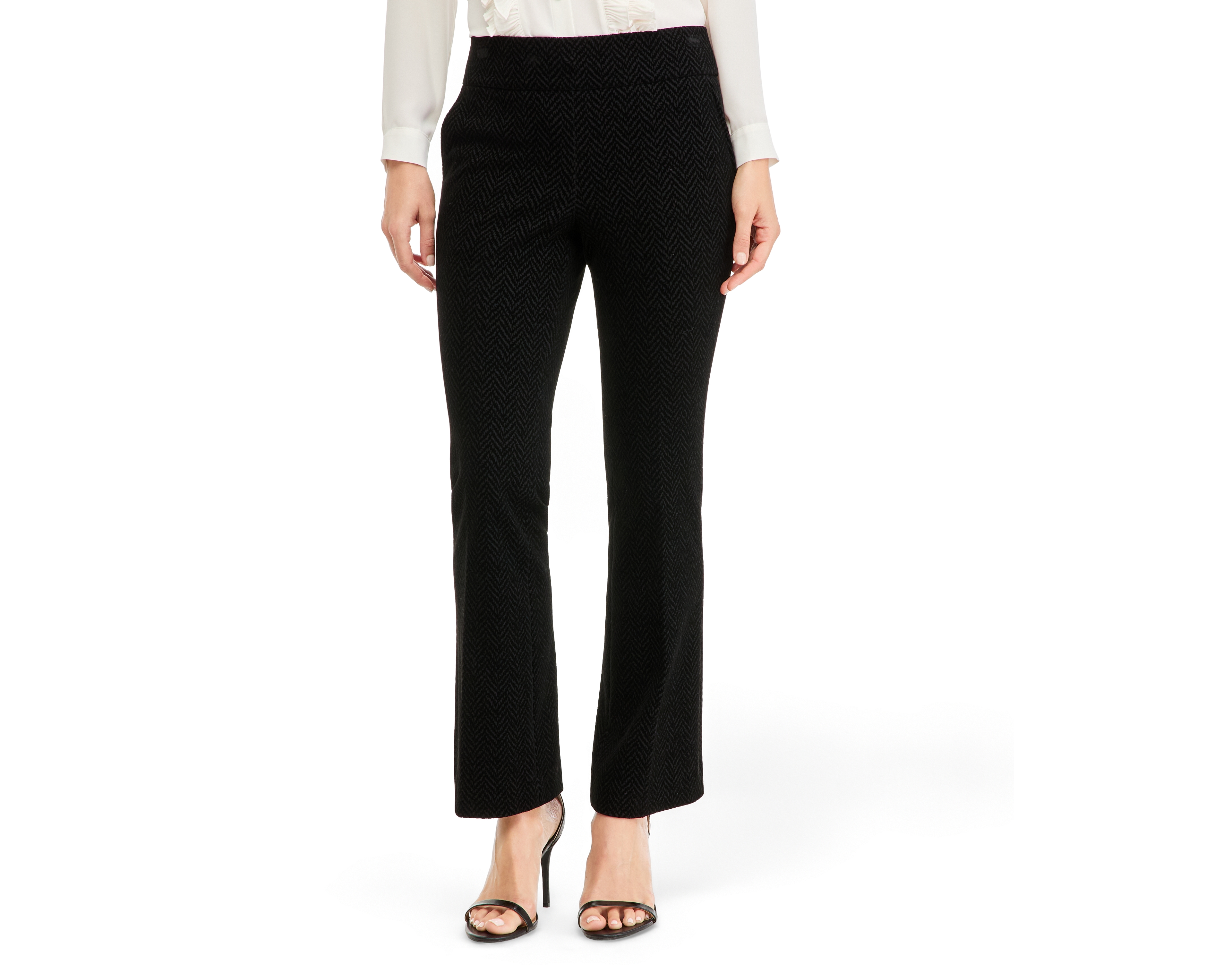 Anne Klein Women's High-Waisted Velvet Herringbone Bootcut Pants