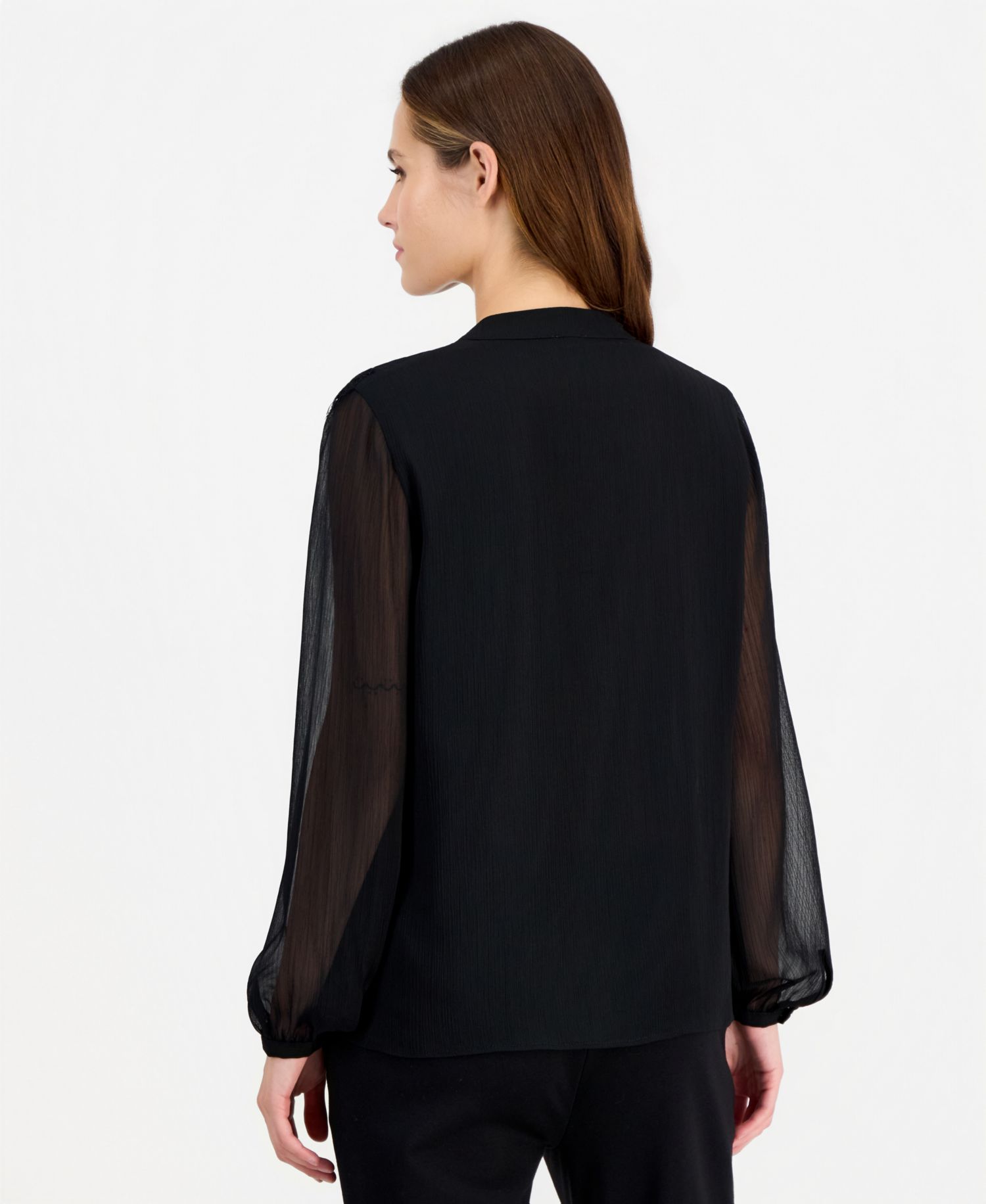 Women's Long-Sleeve Chiffon Ruffle Neck Blouse