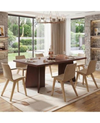 Dining Table for 6-8, Modern Long Kitchen Table with Large Top & Heavy-Duty Pedestal Legs