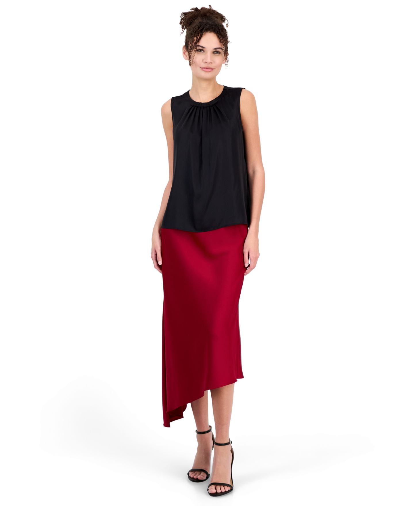 Женская блузка Anne Klein Sleeveless Pleated Boat Neck, цвет: Чёрный — фото 3