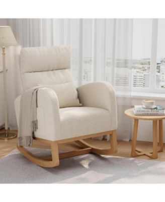 Teddy Fleece Rocking Chair, Modern Nursery Glider Chair with Side Pockets and Pillow, Rocker Chair for Living Room Bedroom Nursing Room