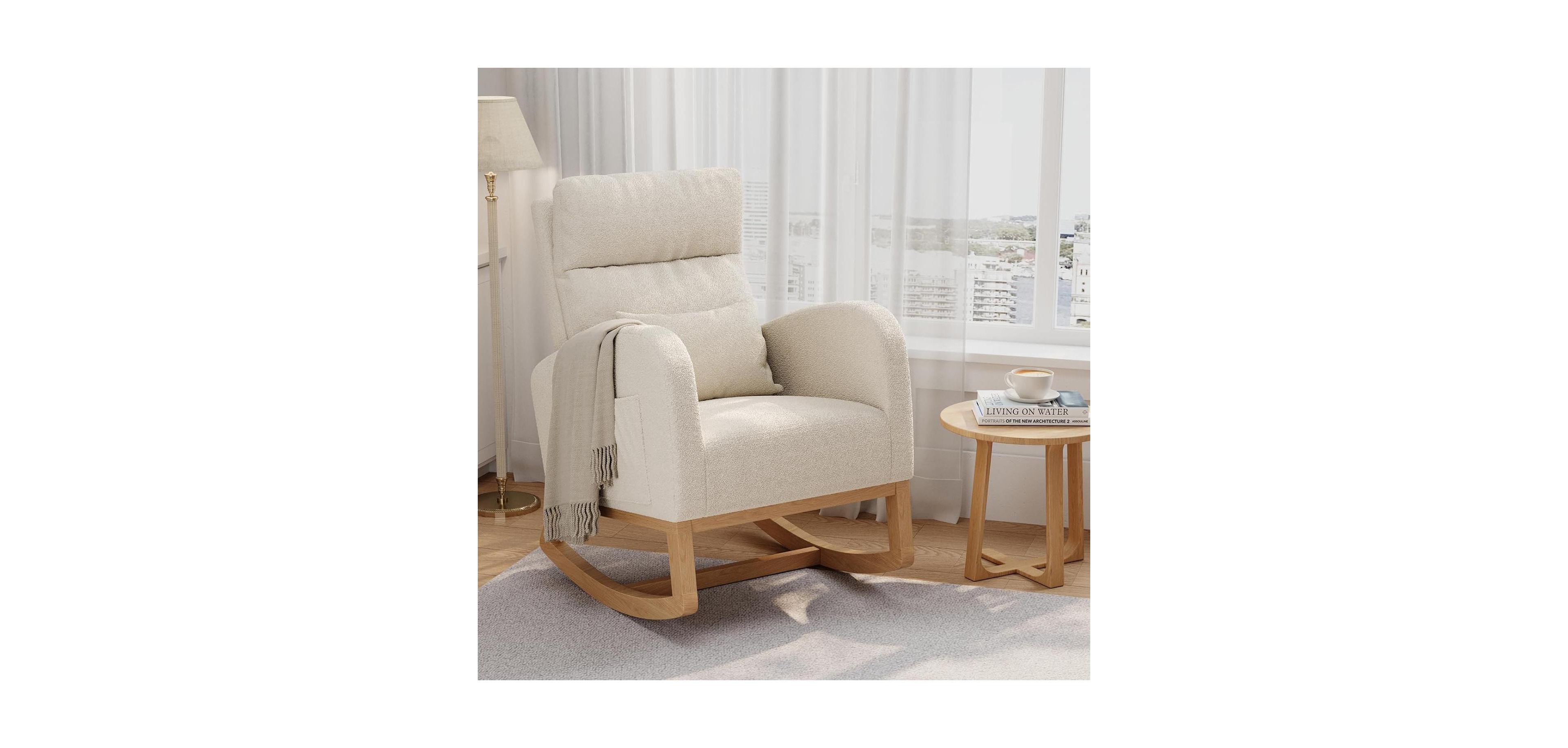 gaomon Teddy Fleece Rocking Chair, Modern Nursery Glider Chair with Side Pockets and Pillow, Rocker Chair for Living Room Bedroom Nursing Room