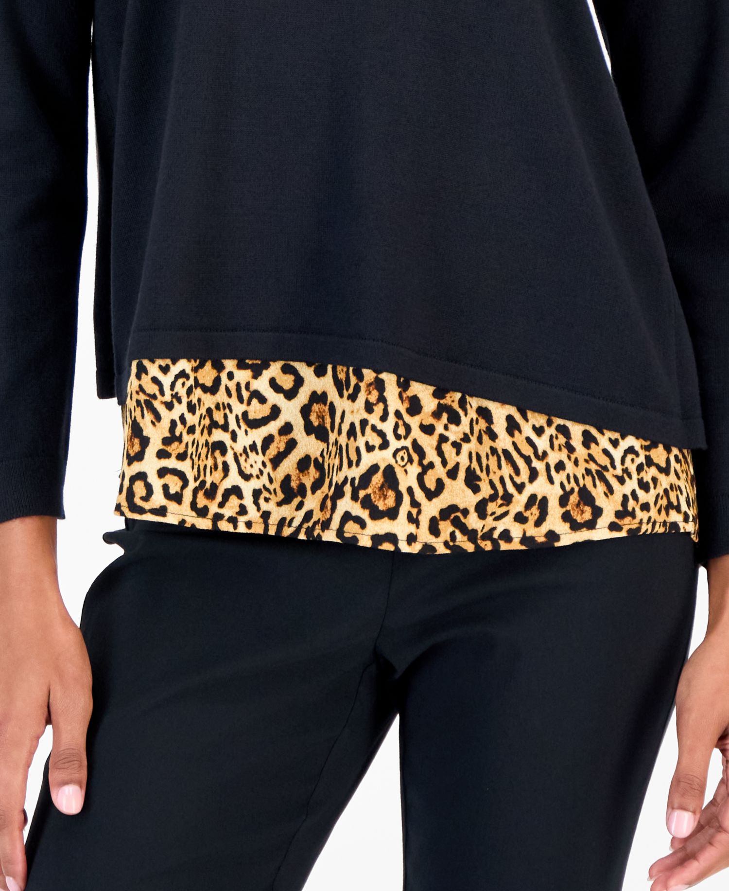Women's Bold Leopard Two-Fer Split Back Sweater