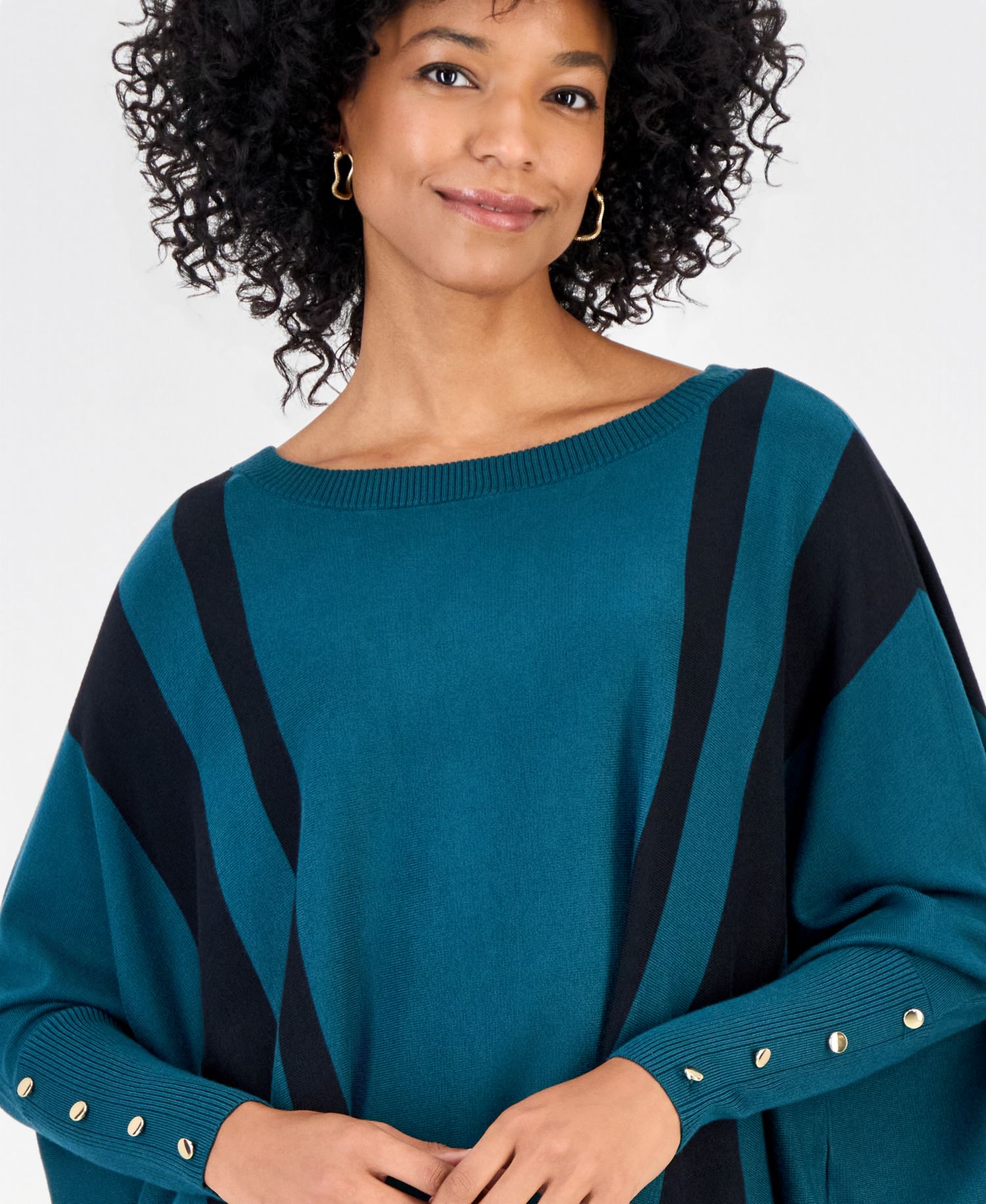 Women's Stripe Boat-Neck 3/4-Sleeve Poncho