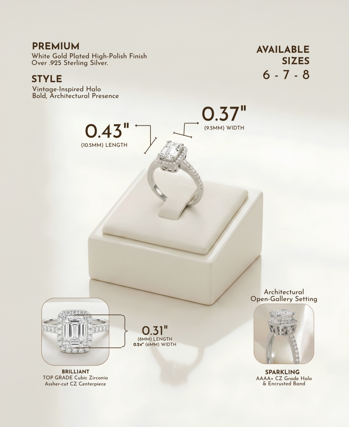 Sterling Silver Asscher-cut Cubic Zirconia Ring