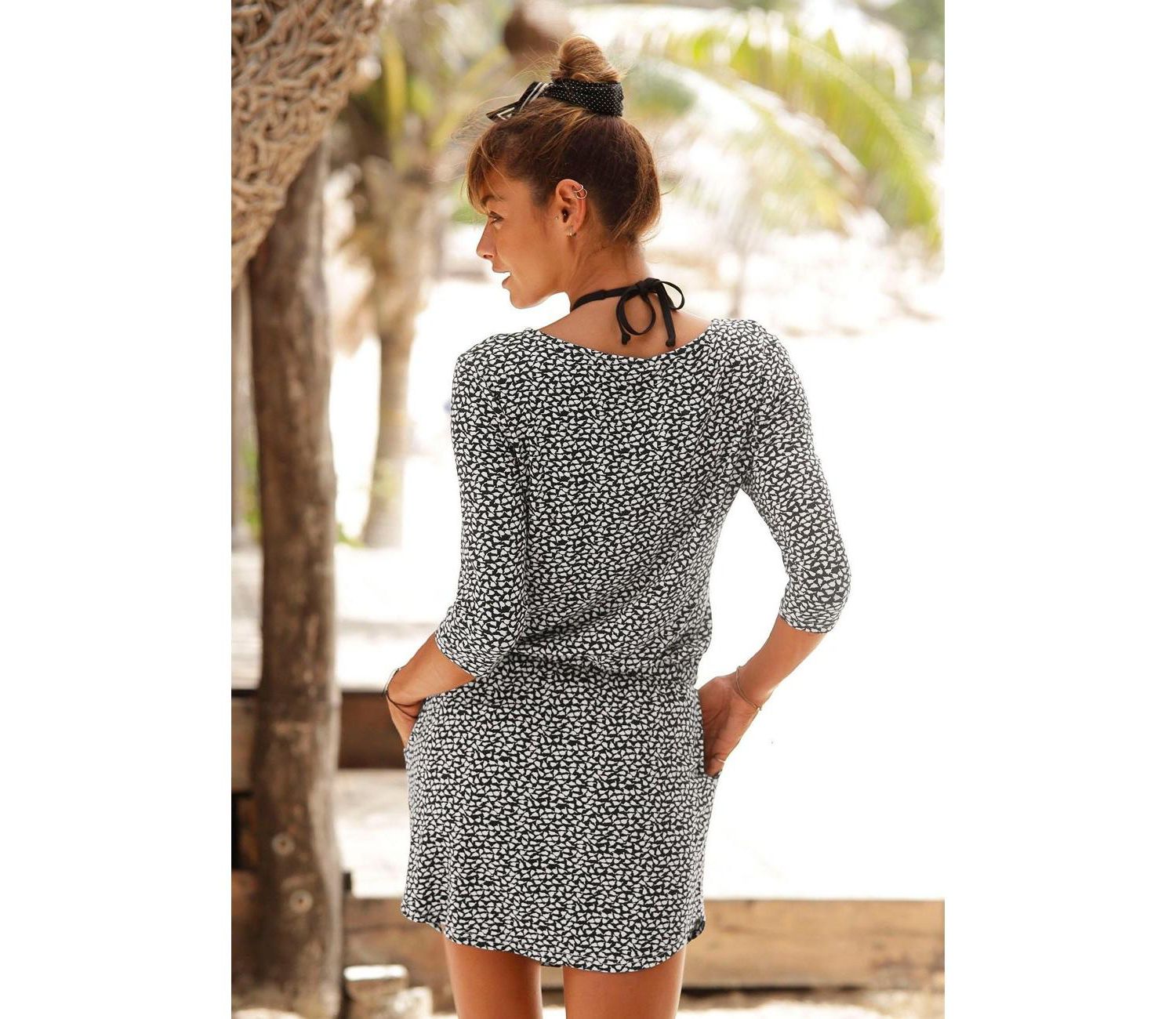 Women's Viscose Printed Zip Detail Front-Closure Short Dress