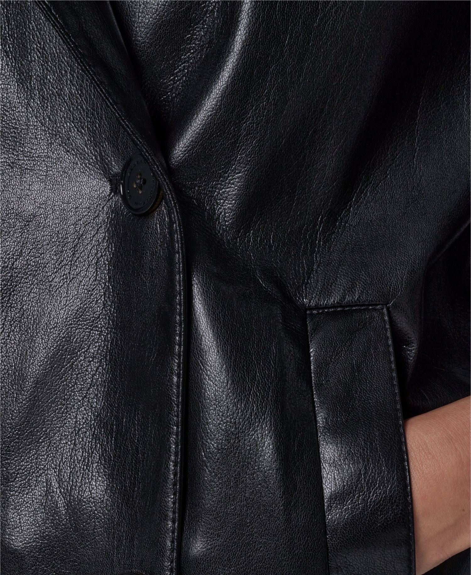 Petite Faux Leather Roll-Sleeve Collared Short Jacket