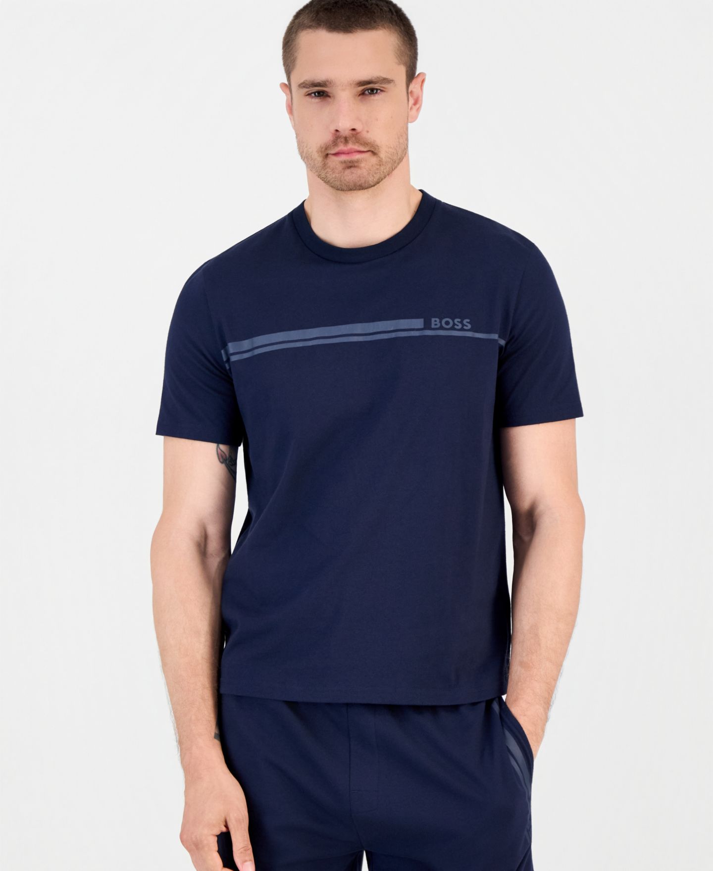 Мужская футболка BOSS by Hugo Boss Authentic Crewneck Short-Sleeve T-Shirt, цвет: Тёмный синий — фото 3